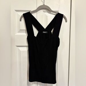 Michael Lauren Black Ribbed Crossback Tank
